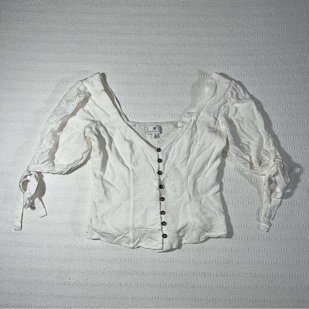 Socialite Womens Y2K Fairy Blouse Top Size S White Cottagecore Preppy Coquette